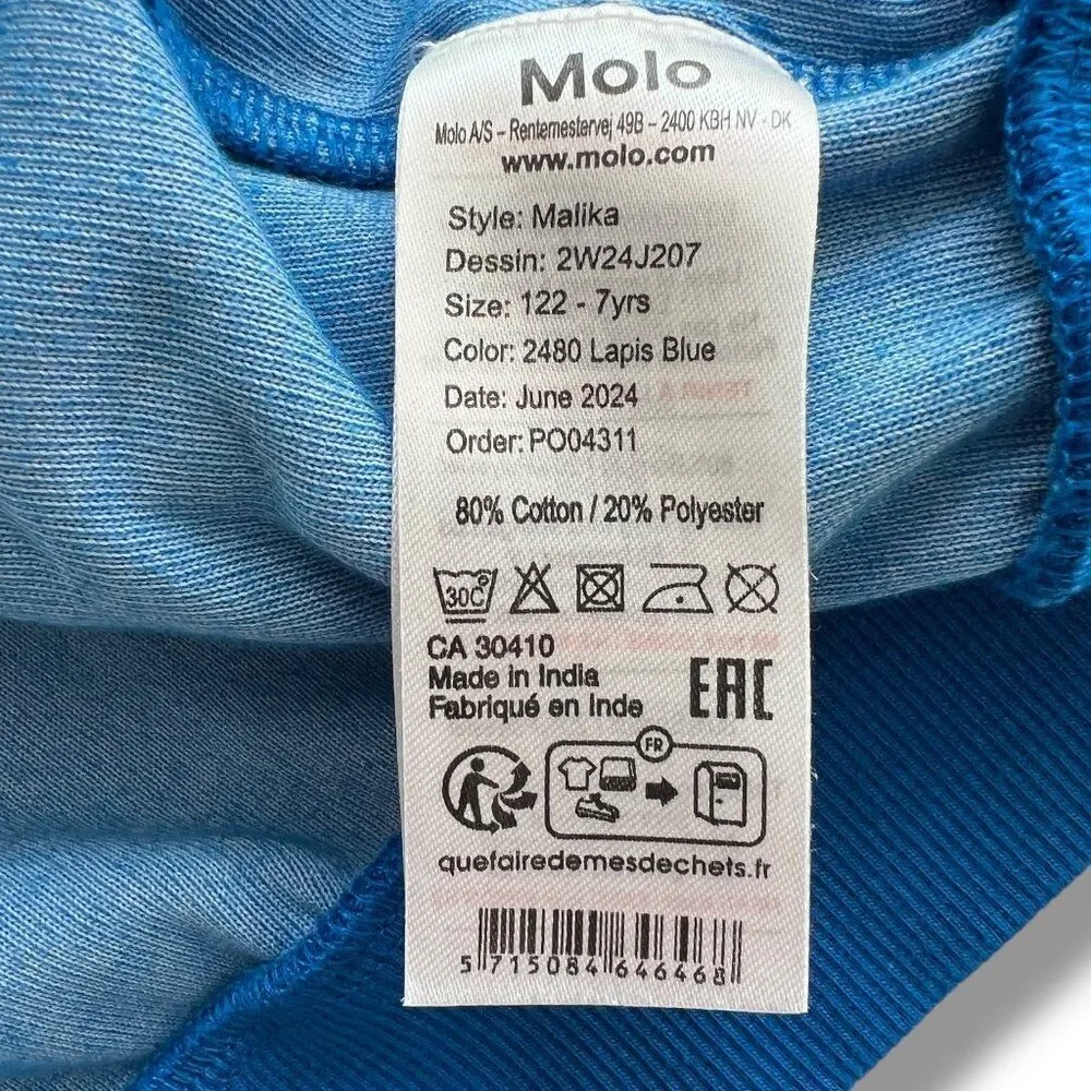 Molo Malika Velour Zip Up Cardigan Jacket - Lapis Blue Size 7Y